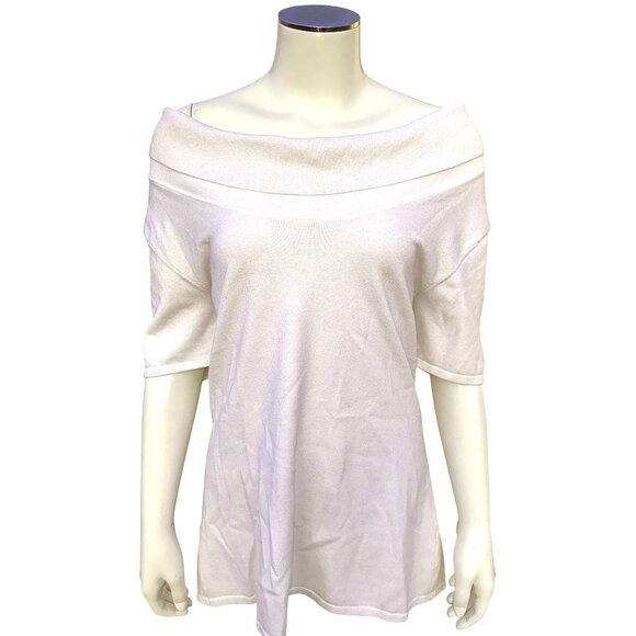 Alex Marie Off Shoulder Knit Top Size Large White Stretch Fabric Flattering Fit - Picture 1 of 10